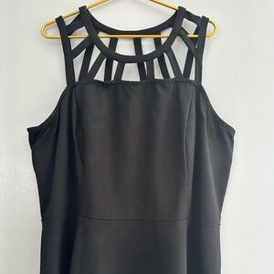 Lane Bryant Black Peplin Top with Decorative Straps